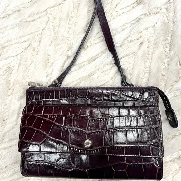 Monsac Deep Purple Croc Embossed Leather Small Crossbody Wallet Bag NWT - Picture 2 of 8